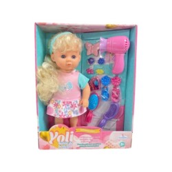 Muñeca Yoli Rubia de 30 cm con Accesorios de Pelo