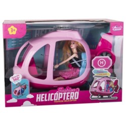 Helicóptero con Hélices Giratorias y Muñeca Fashion 29 cm.