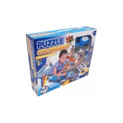 Puzzle Coloreable Policía con Vehículo Fricción