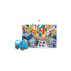 Puzzle Coloreable Policía con Vehículo Fricción